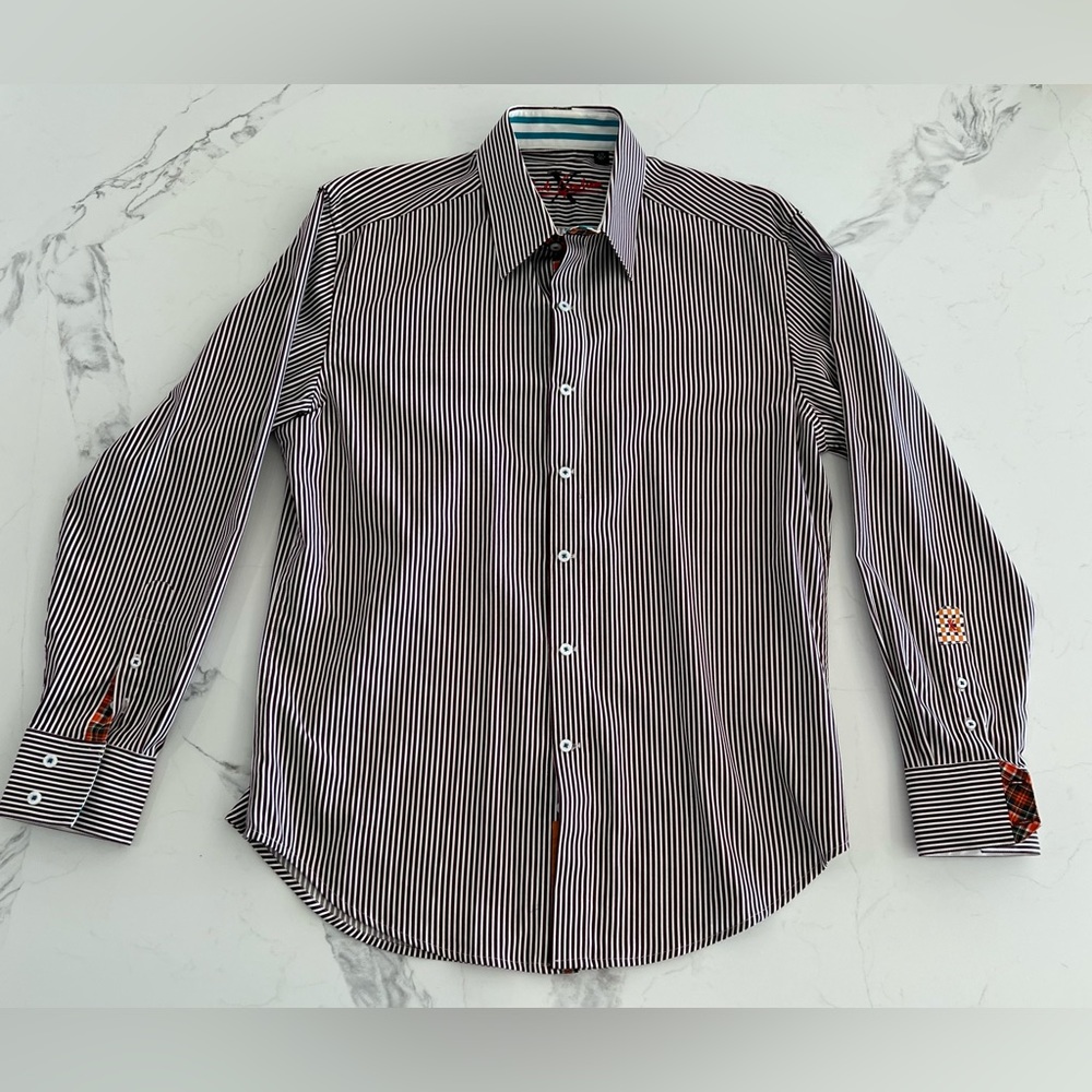 Robert Graham White and Purple Striped Dress Shirt Size Large MENS NWOT